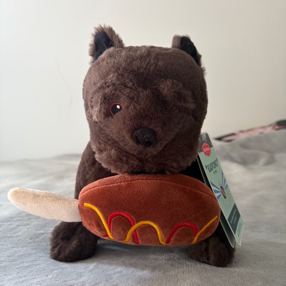 Brown Stuffed Animal with Hot Dog Plush